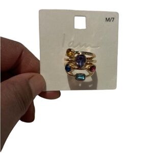 I am Gold Ring Set with Multicolor Gemstones